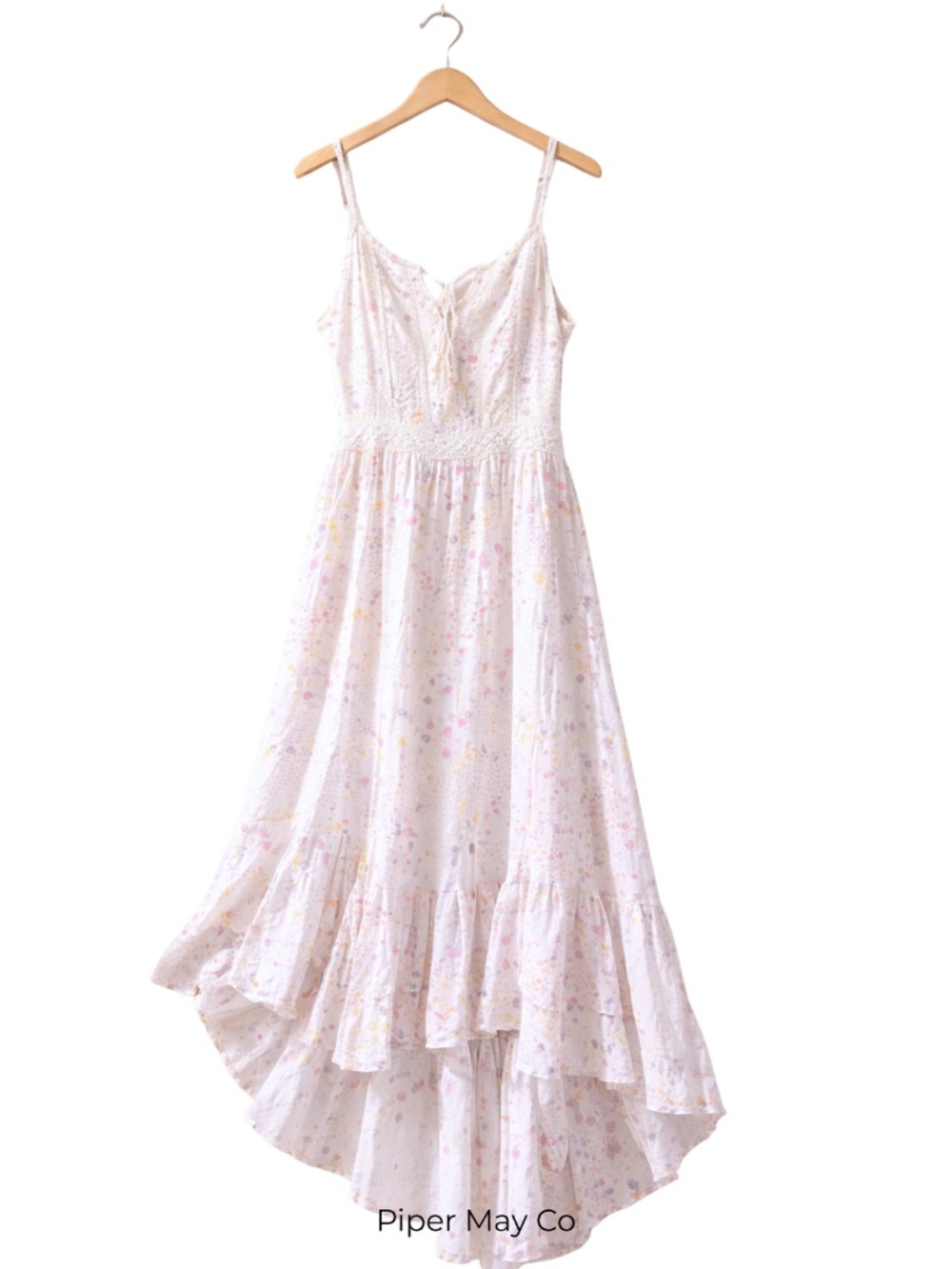 Japna Floral Maxi Dress Size L Flowy Pastel High Low Summer Dress